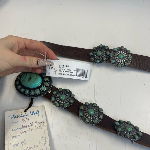 Turquoise Floral Concho Leather Belt - Picture 4 of 7